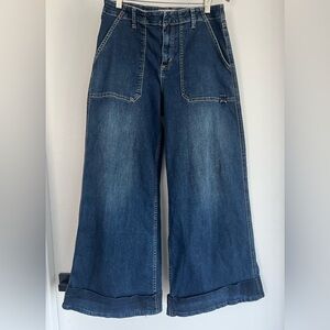 We The Free Utility Wide Leg Crop Jeans Patch Pocket Hidden Clasp Denim  size 31